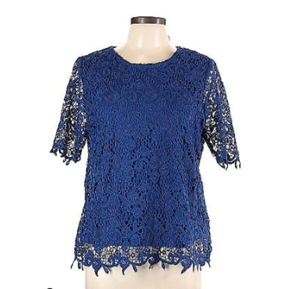 PHILOSOPHY Crochet Lace Pullover Top Shirt Denim Ocean Blue sz L NWT NEW - Picture 1 of 13